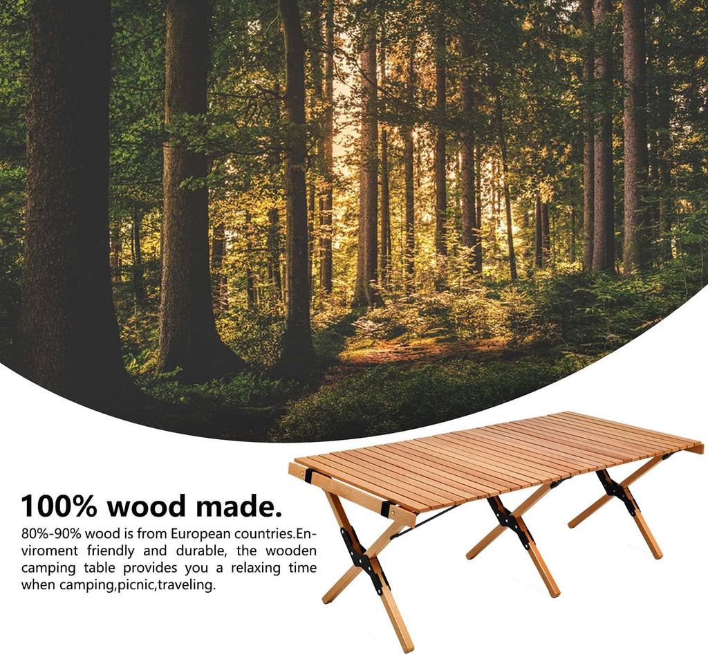 4ft Folding Portable Wooden Camping Table with Carry Bag M996