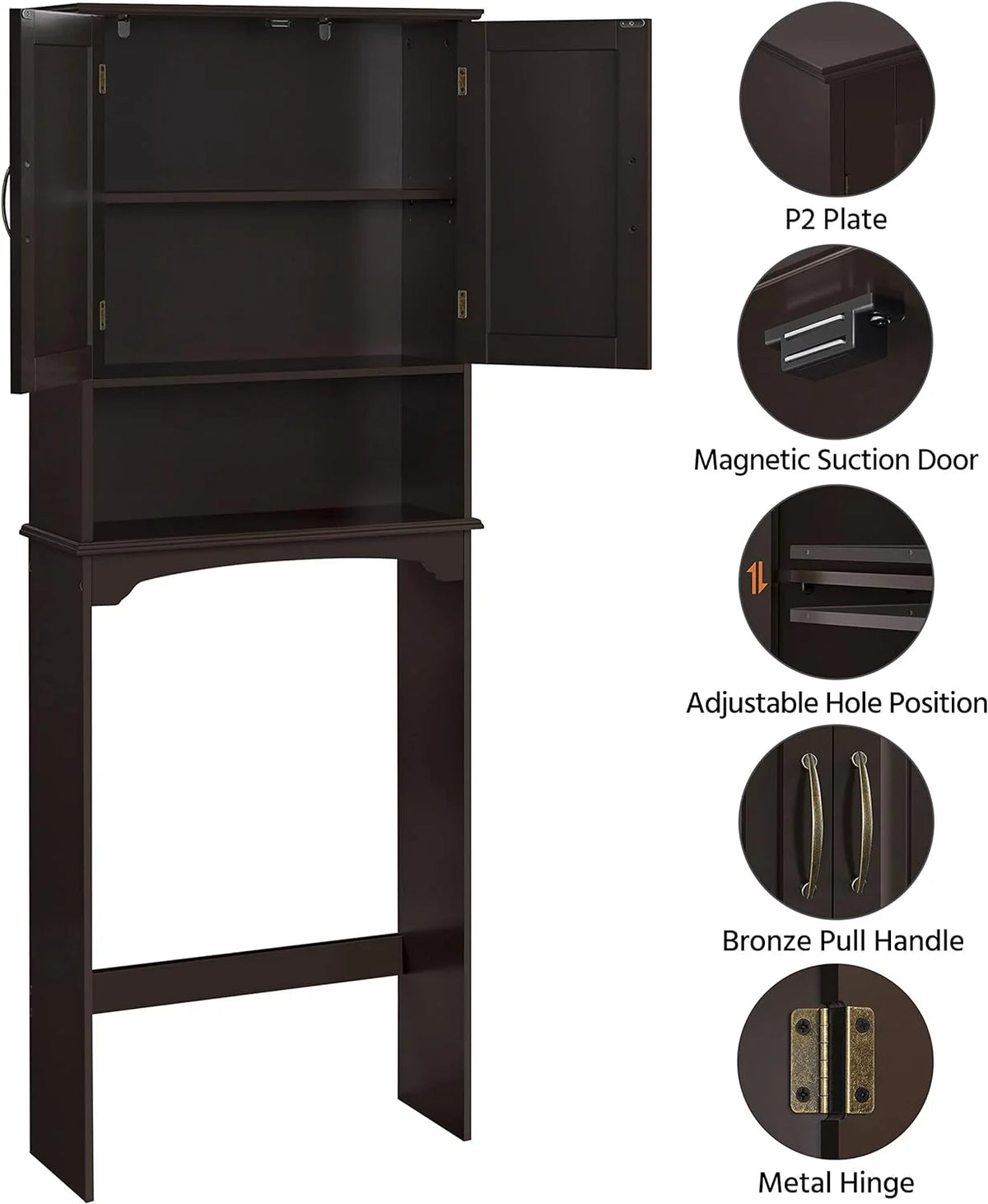 Over The Toilet Storage Cabinet Bathroom Organizer with Adjustable Shelf Y545192