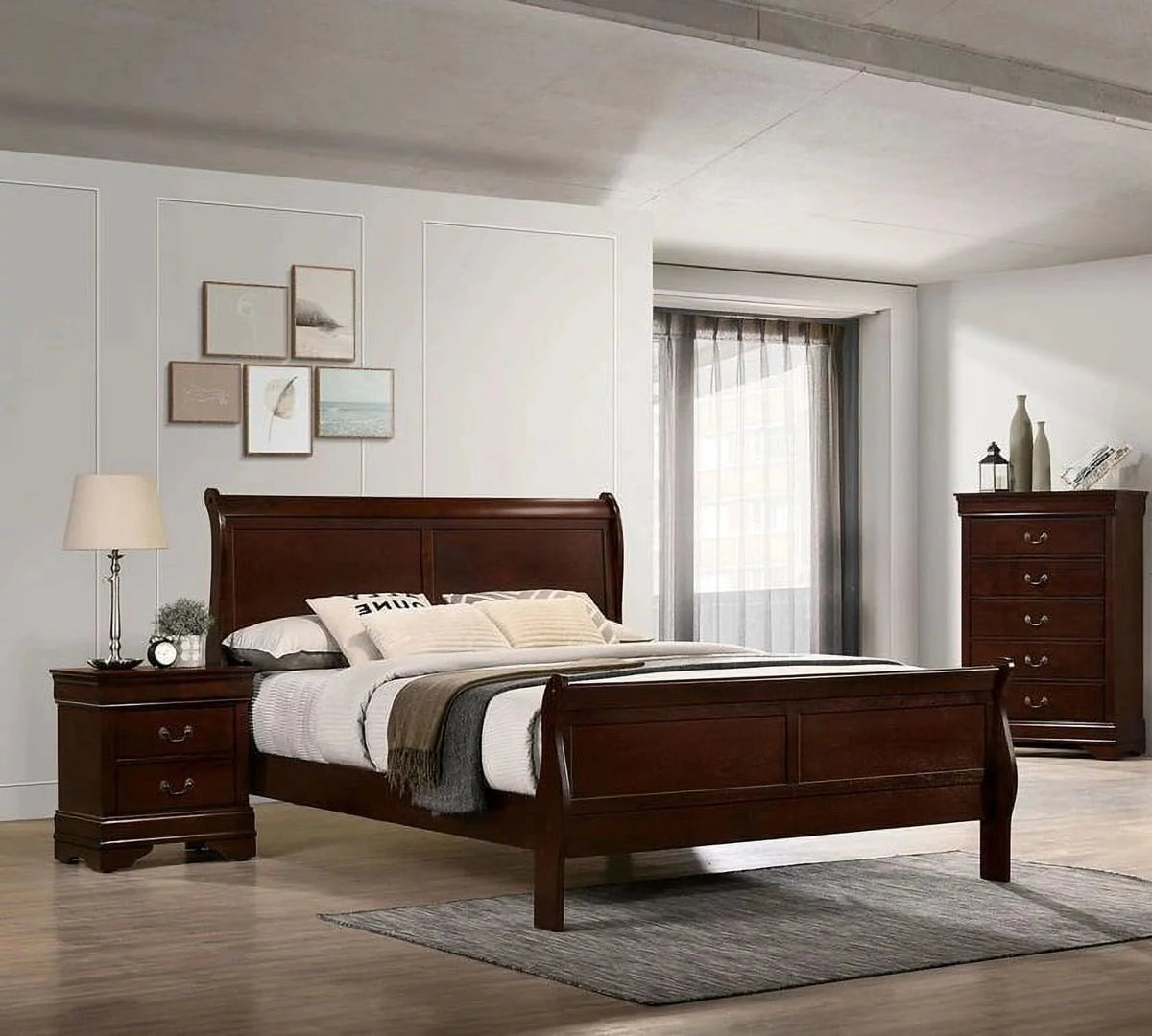 Queen Size Cherry Solidwood Sleigh Bed K749812