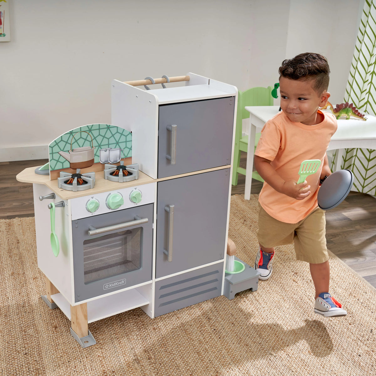 Wooden 2-in-1 Kitchen & Laundry Play Set with 10 Accessories X1988