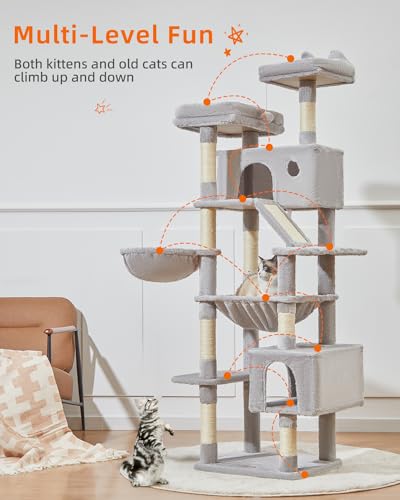 71-Inch Multi-Level Cat Tree with Hammock and 2 Top Perches E8660
