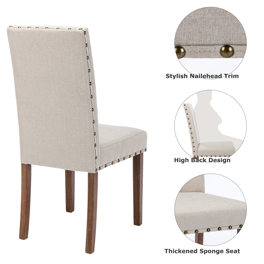 Beige Linen Solid Wood Parson Chair Set of 6 H1642