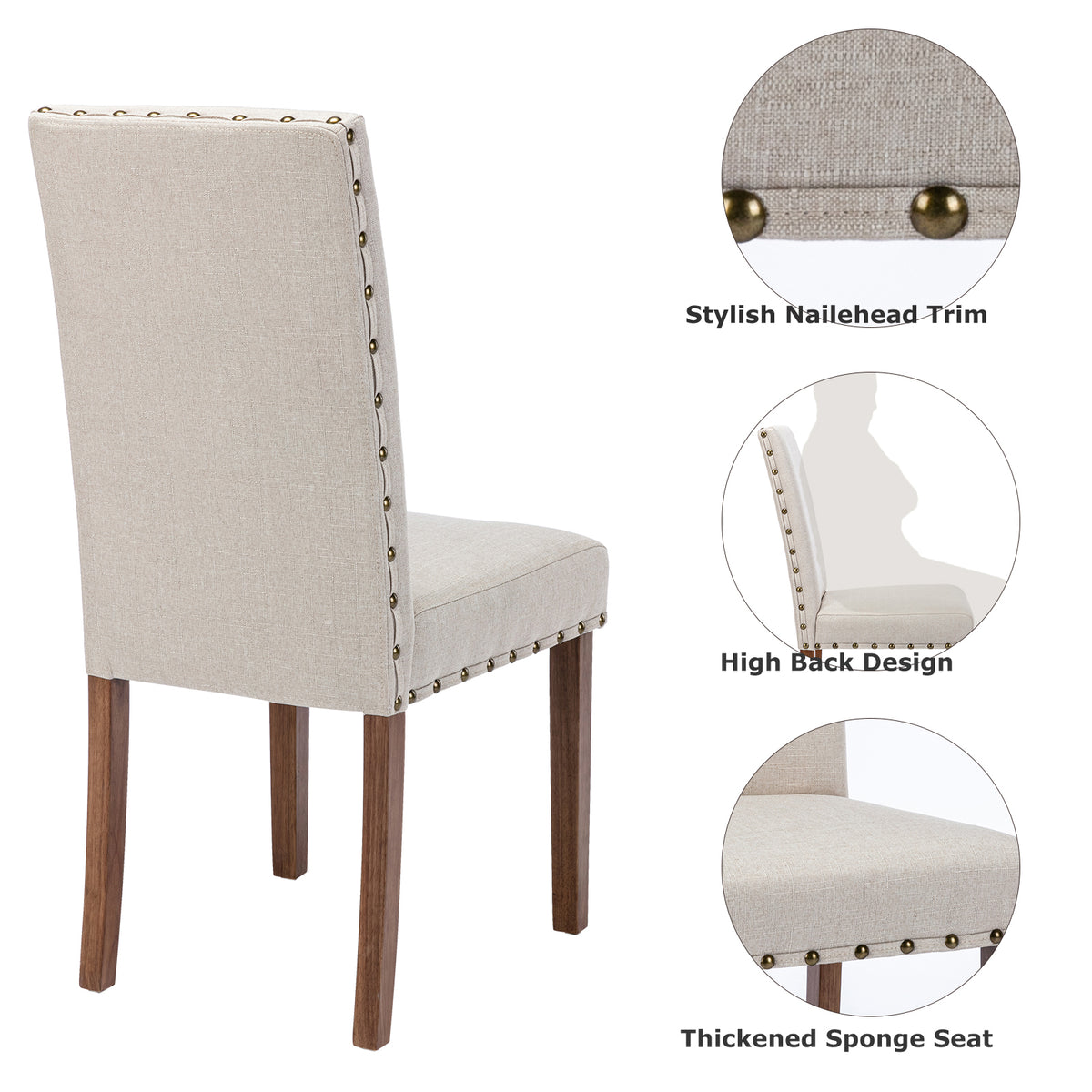 Beige Linen Solid Wood Parson Chair Set of 6 H1642