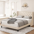 King Bed Frame with Wing-Back Button Tufted Upholstered Headboard D2126