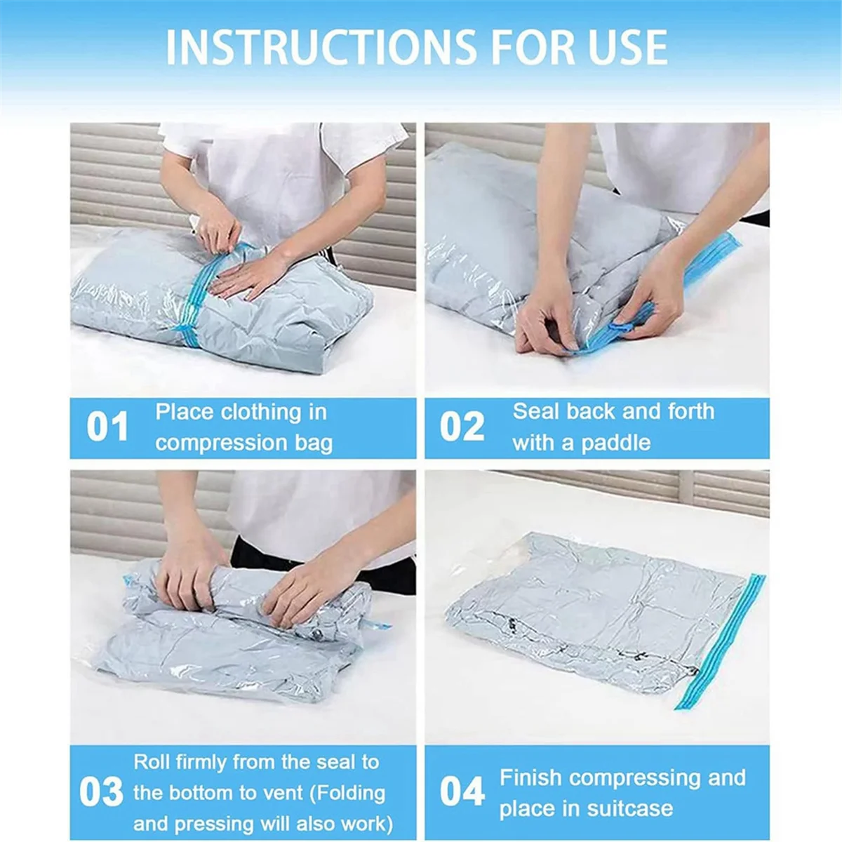 12 Pack Reusable Roll Up Compression Bags 35X50cm Medium Vacuum Storage Bags X729846