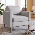 Light Gray Linen Armchair with Wooden Legs C64536