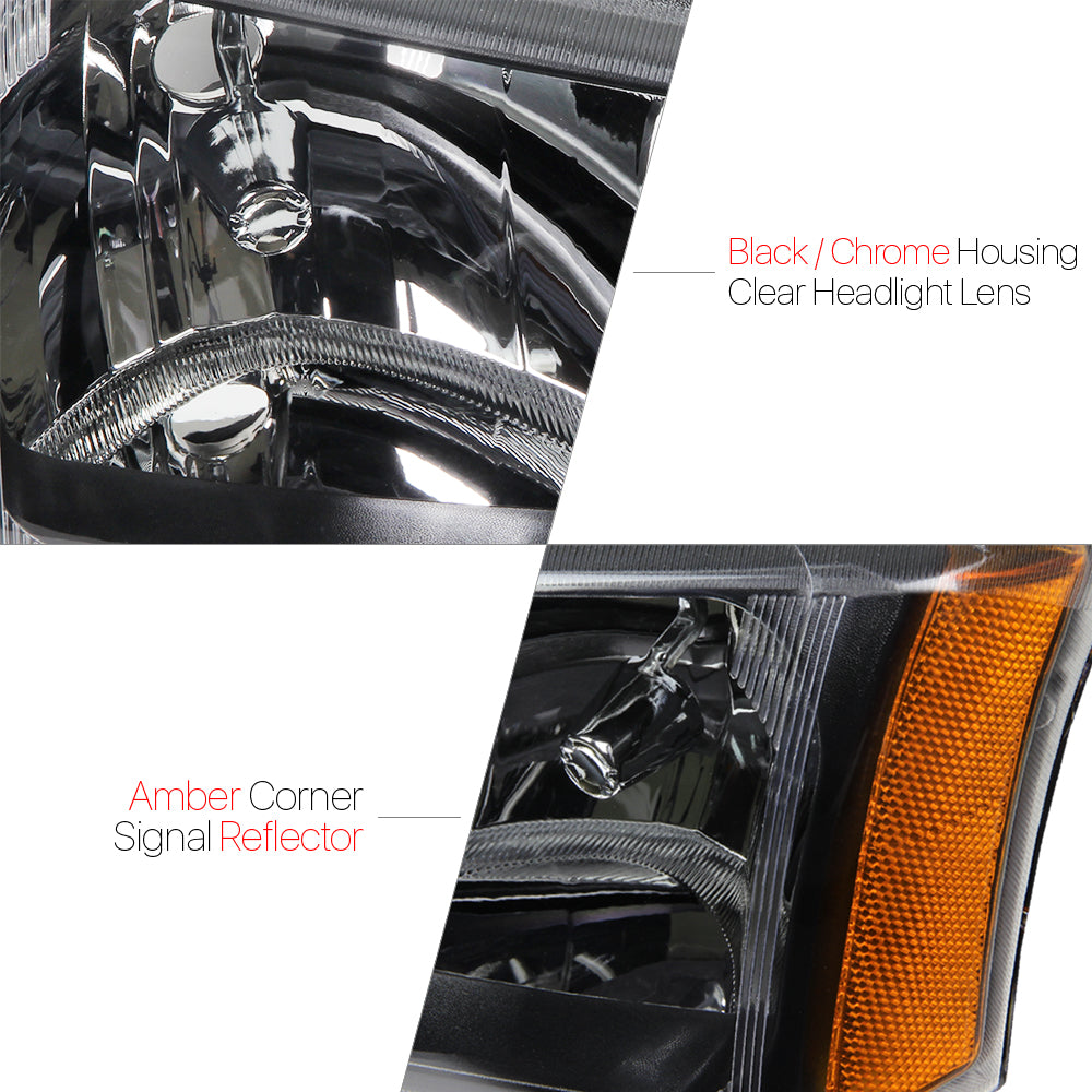 Black Housing Headlight Amber Signal for 2003-2006 Chevy Silverado Avalanche I6060