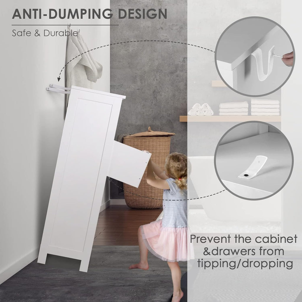 White Wood Bathroom Floor Cabinet with 3 Drawers and 1 Door I82588