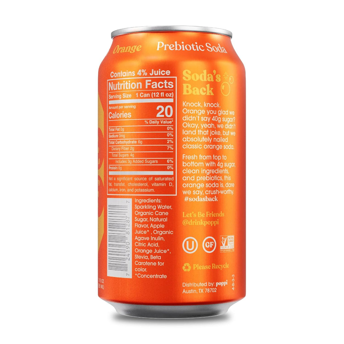 72-Pack Sparkling Prebiotic Soda, 12oz Y98016