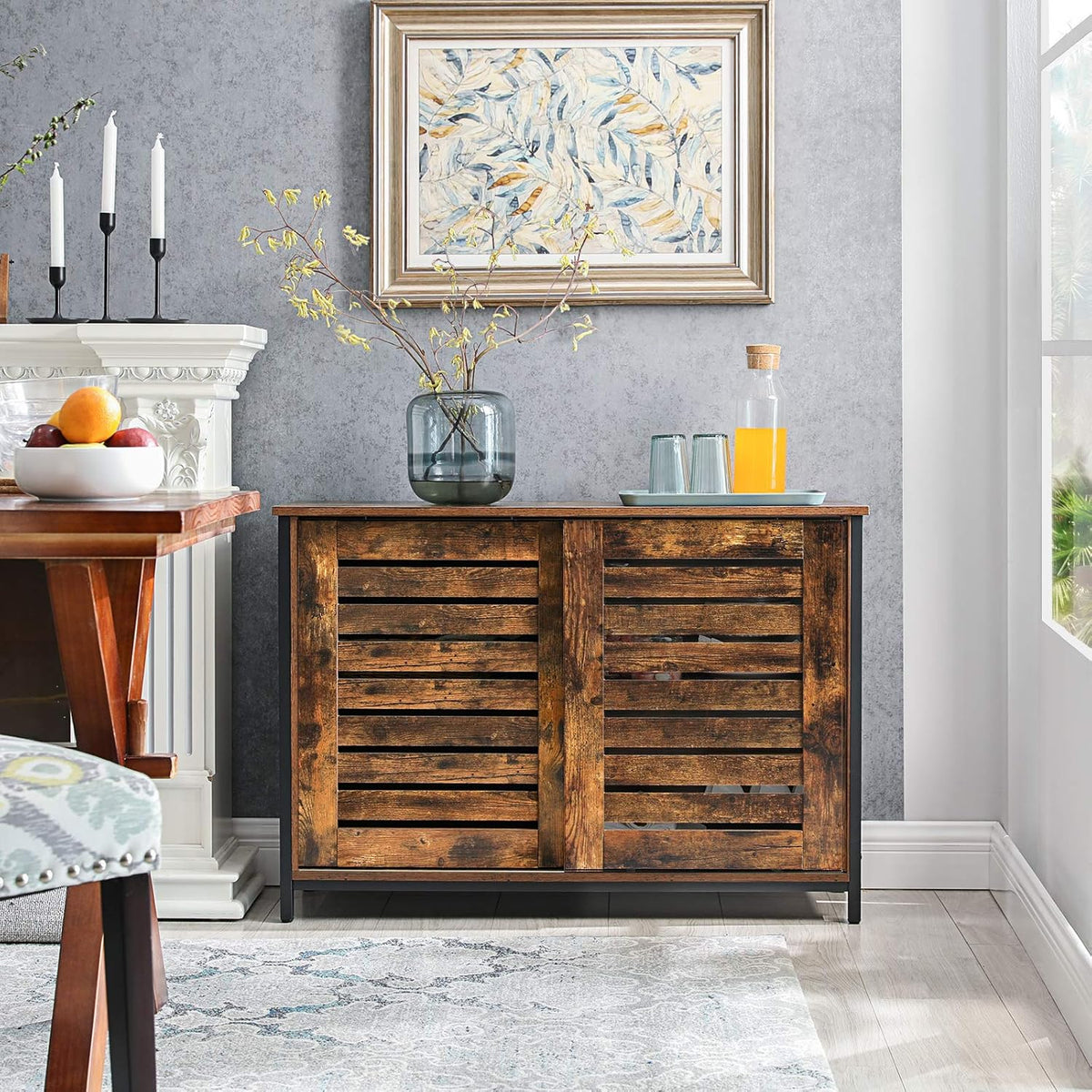 Rustic Brown Sideboard with Sliding Doors J595