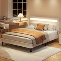 Twin Bed Frame with LED Lights and Adjustable Upholstered Headboard T83562
