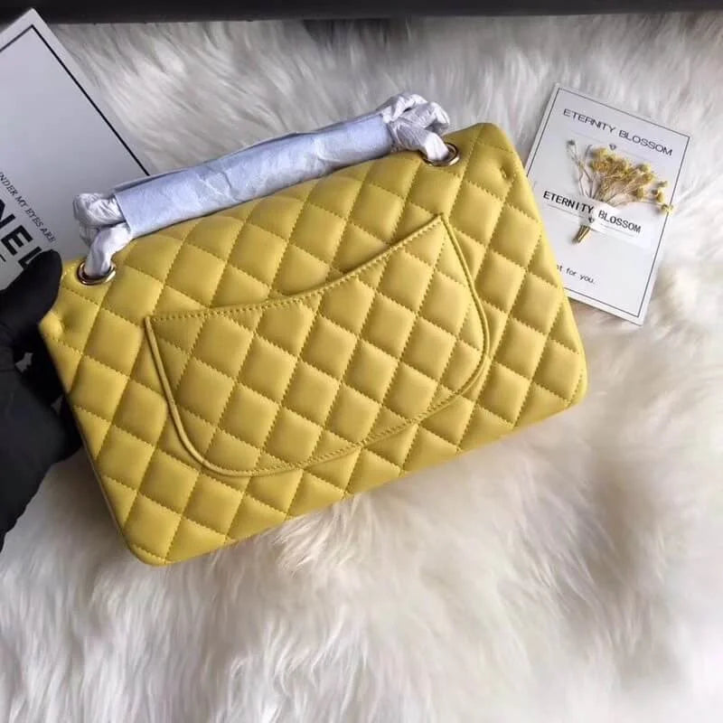 Yellow Medium Lambskin Leather Flap Bag Q55374