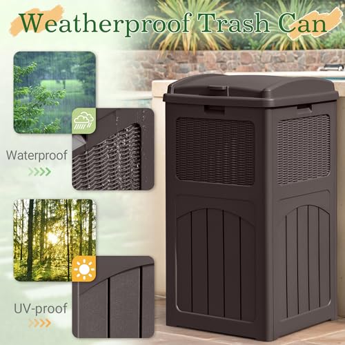 33 Gallon Dark Brown Outdoor Trash Can with Lid D9875
