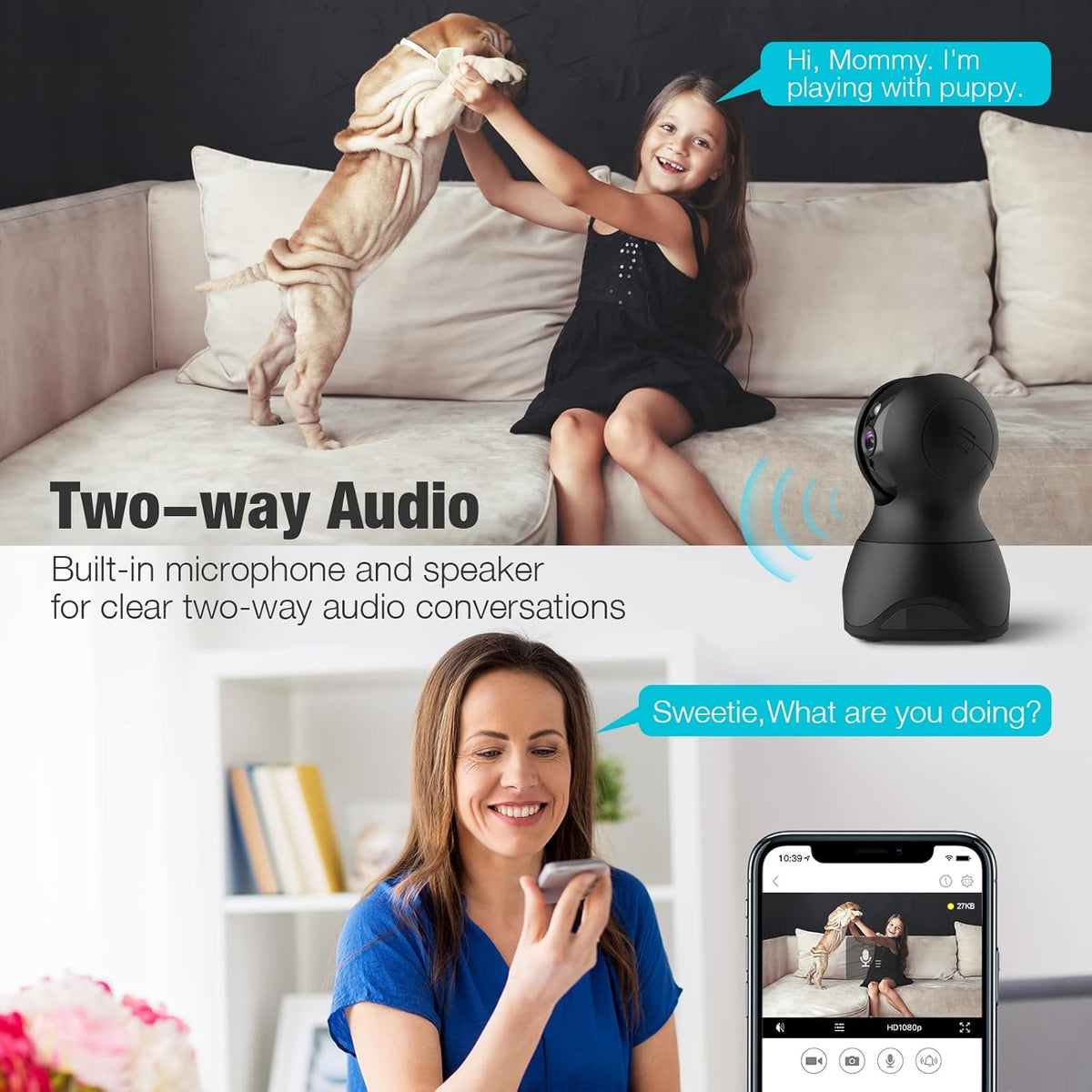 1080P WiFi Pet Camera with 2-Way Talk and Night Vision V574