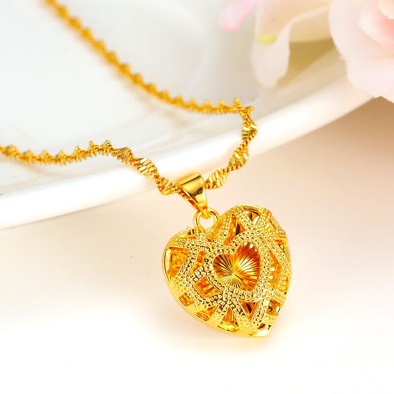 18k Yellow Gold Filled Over Sterling Silver Heart Chain Pendant Necklace Z722571