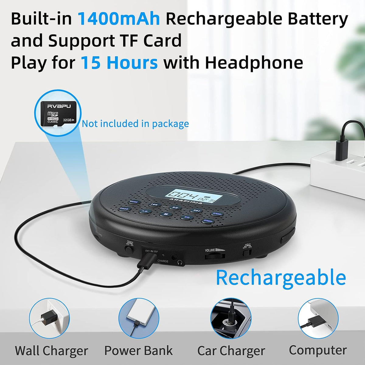 Portable CD Player with Dual Stereo Speakers and Anti-Skip Protection S105956