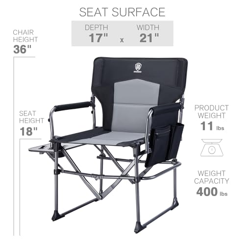 Black Portable Folding Camping Chair with Side Table, 400lbs C718