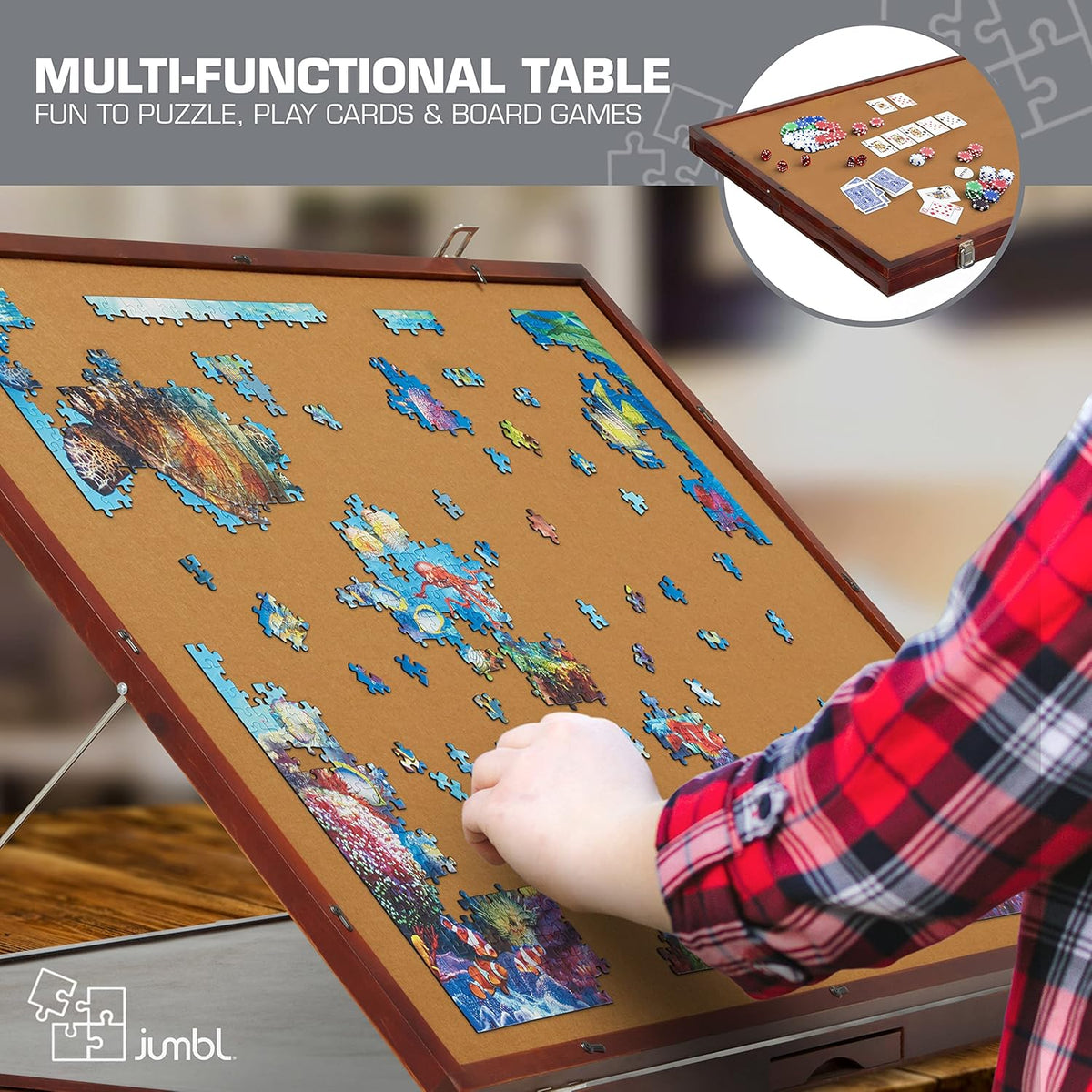 1500-Piece Tilting Puzzle Board with Felt Surface, 6 Removable Sorting Drawers, 27” x 35” Wooden Jigsaw Puzzle Table R962