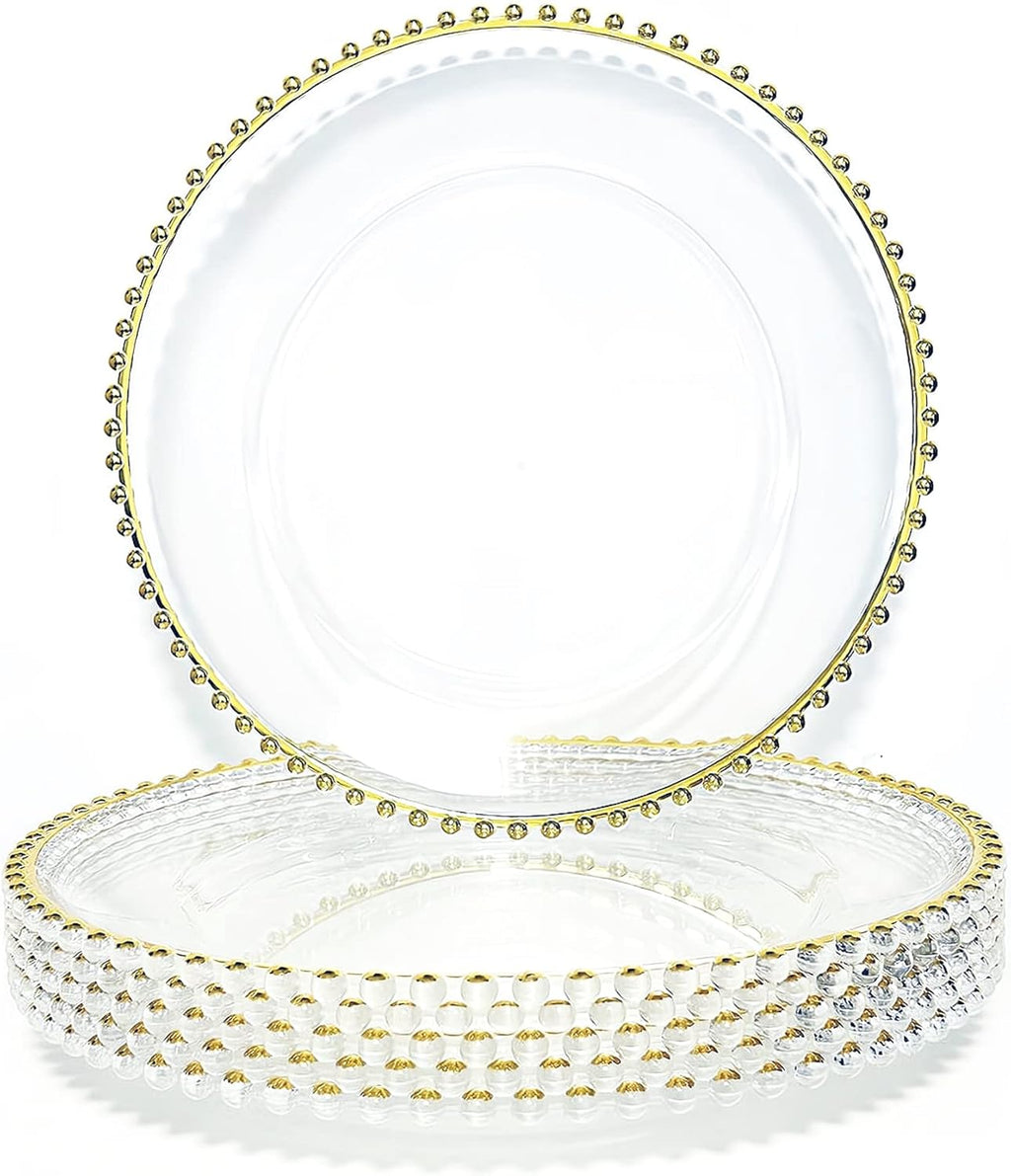 6 Pcs Clear Acrylic Charger Plates with Gold Bead I418