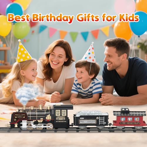 Remote Control Steam Locomotive Toy Train with Smoke, Lights, Sound & Tracks C83623