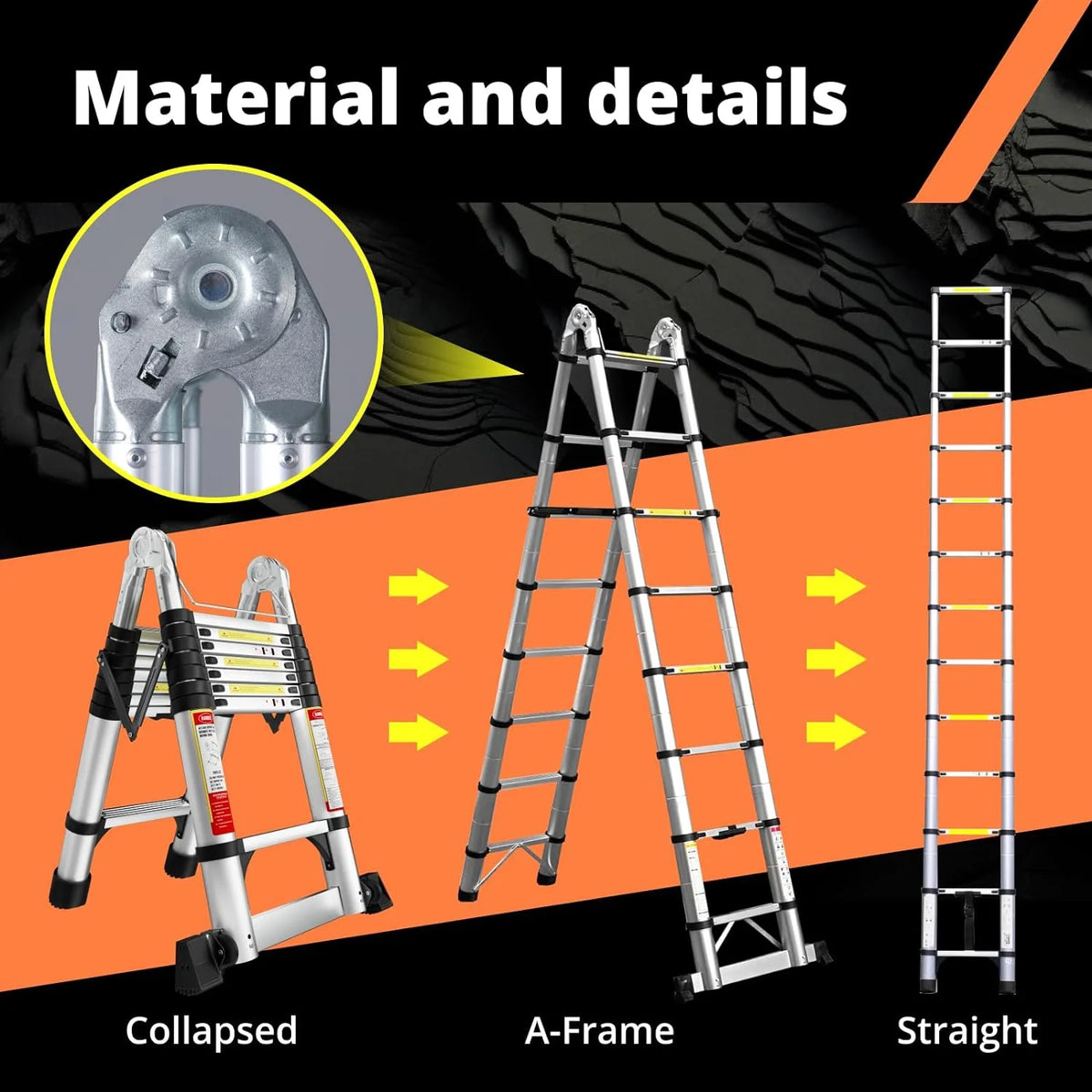 16.5FT Aluminum Telescoping Ladder with Stabilizer Bar & Wheels T5049