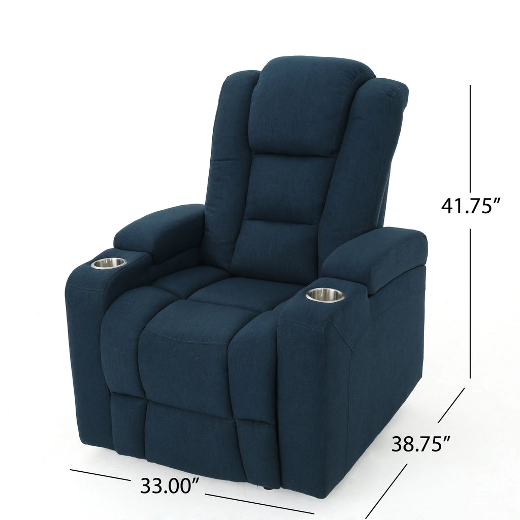 Navy Blue Tufted Fabric Power Recliner A589296