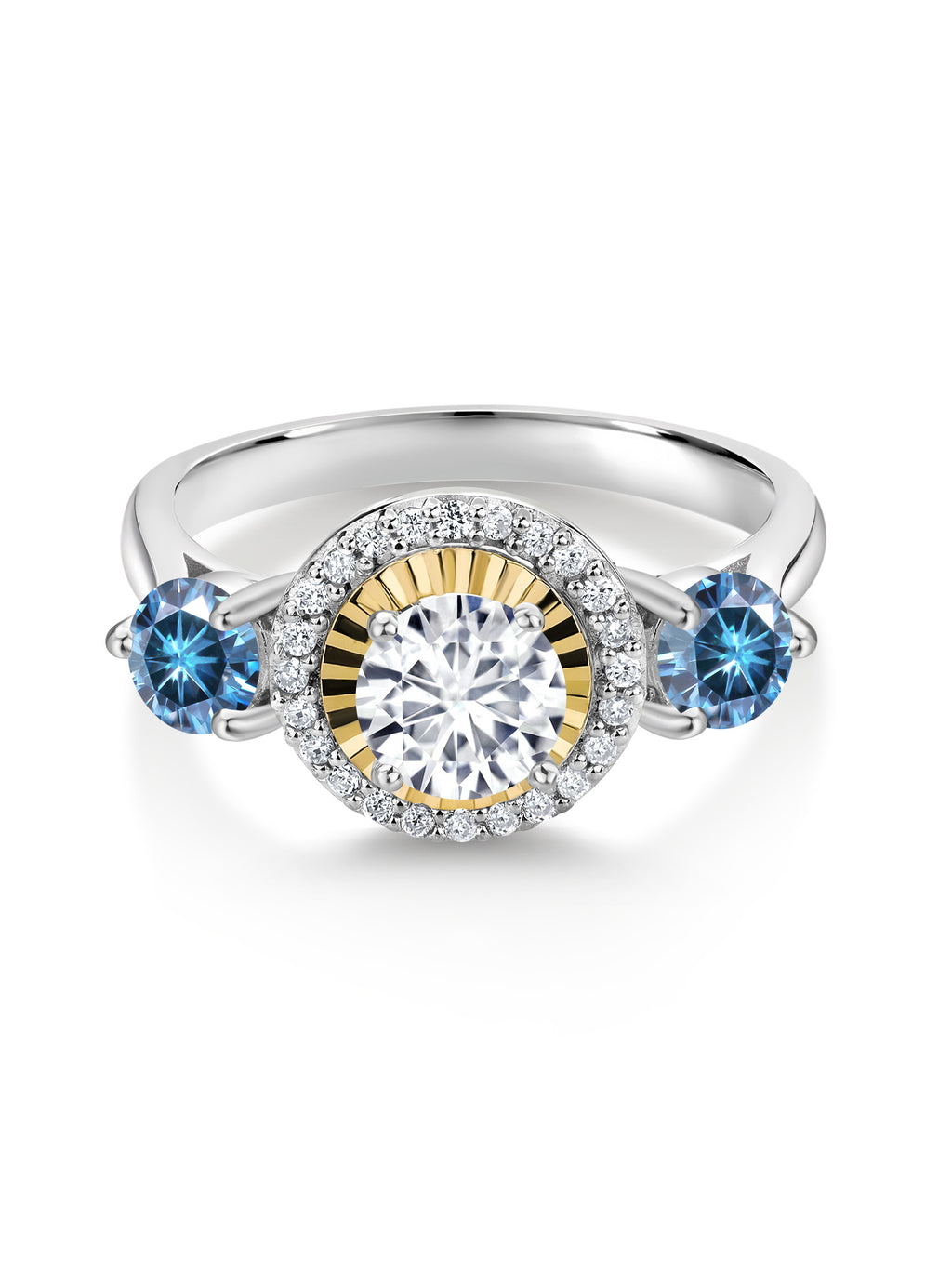 925 Silver 10K Yellow Gold Lab Grown Diamond 3 Stone Engagement Ring N92921