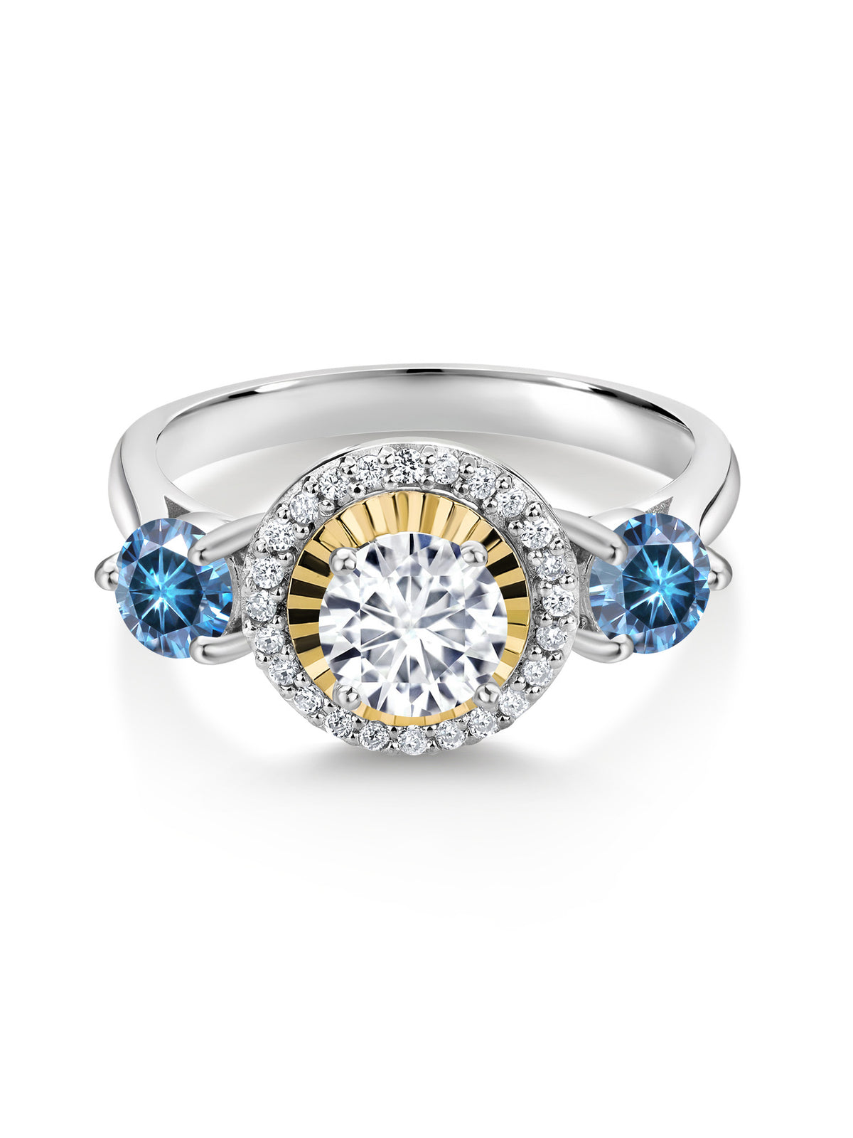 925 Silver 10K Yellow Gold Lab Grown Diamond 3 Stone Engagement Ring N92921