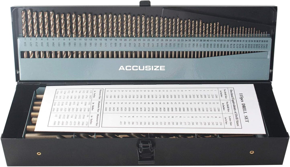 115 Pc Cobalt Drill Bit Set, 135 Deg Split Point, 1/16-1/2'' Z33626
