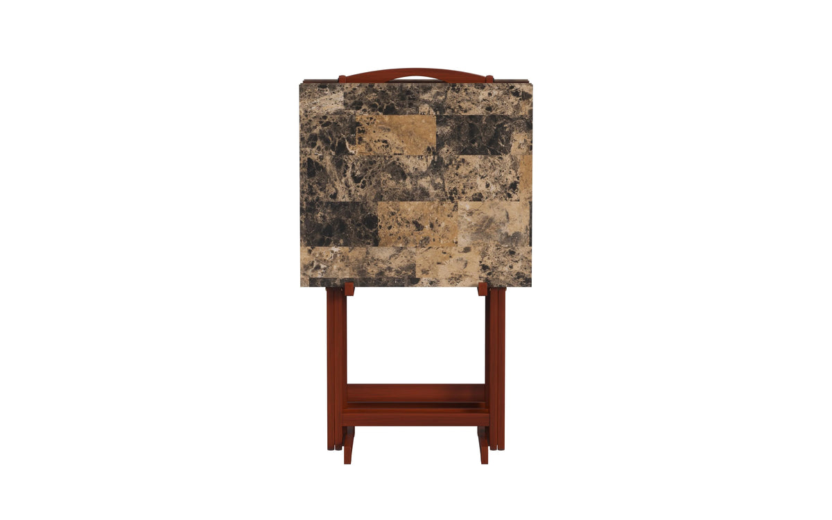 5-piece Faux Marble Folding Snack Tray Table Set I720787