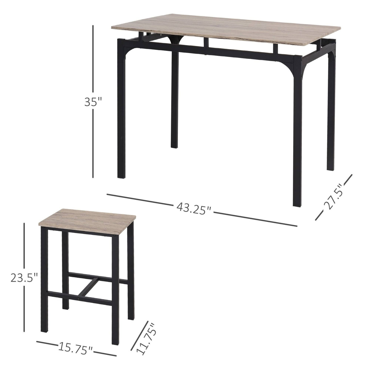 5 Piece Kitchen Table and 4 Stools Dining Set with Metal Legs G8596
