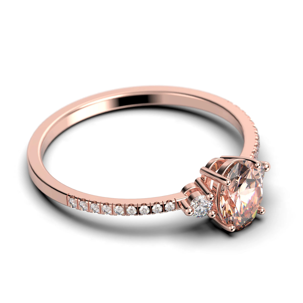 Oval Cut Morganite And Diamond Moissanite Engagement Ring in 10k Solid Rose Gold C5768