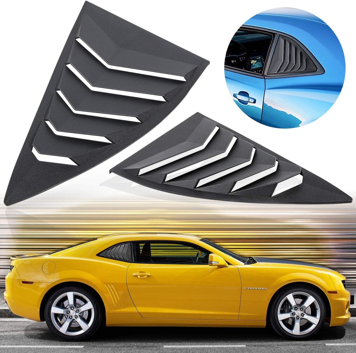 Matte Black Rear Side Window Louvers Sun Shade Cover for Chevrolet Camaro 2016-2021 U9648