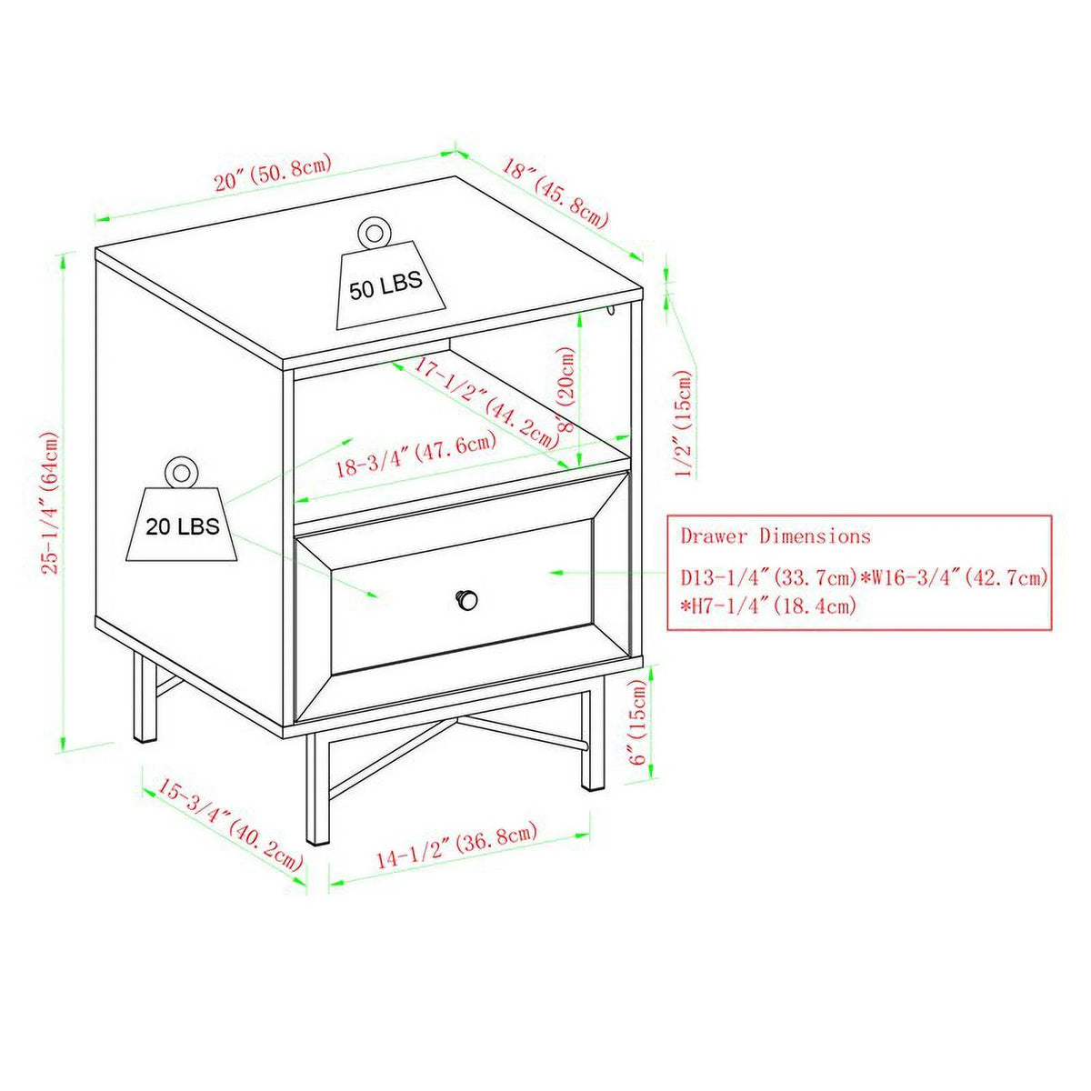 20" 1-Drawer Nightstand in Dark Walnut/White Poplar M32766