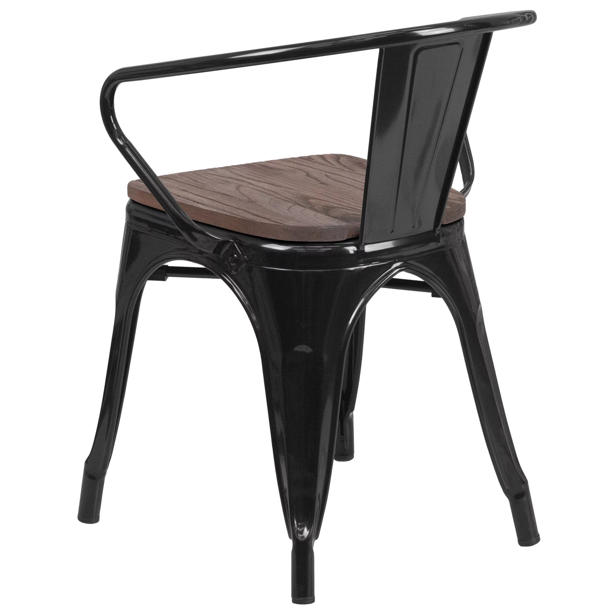 Black Metal Chair with Wood Seat and Arms A28022