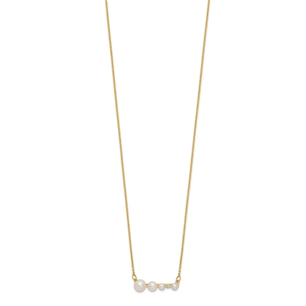 14k Yellow Gold Pearl and Diamond Necklace 17inch B243
