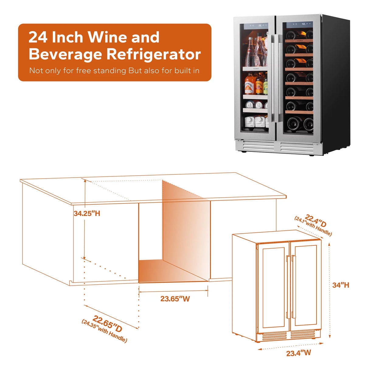 24 inch Dual Zone Wine Cooler Beverage Refrigerator Q205