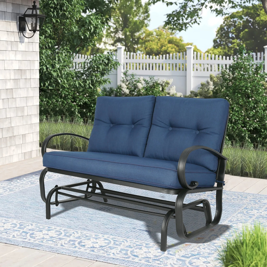 Beige Outdoor Loveseat Patio Swing Glider Bench J7194