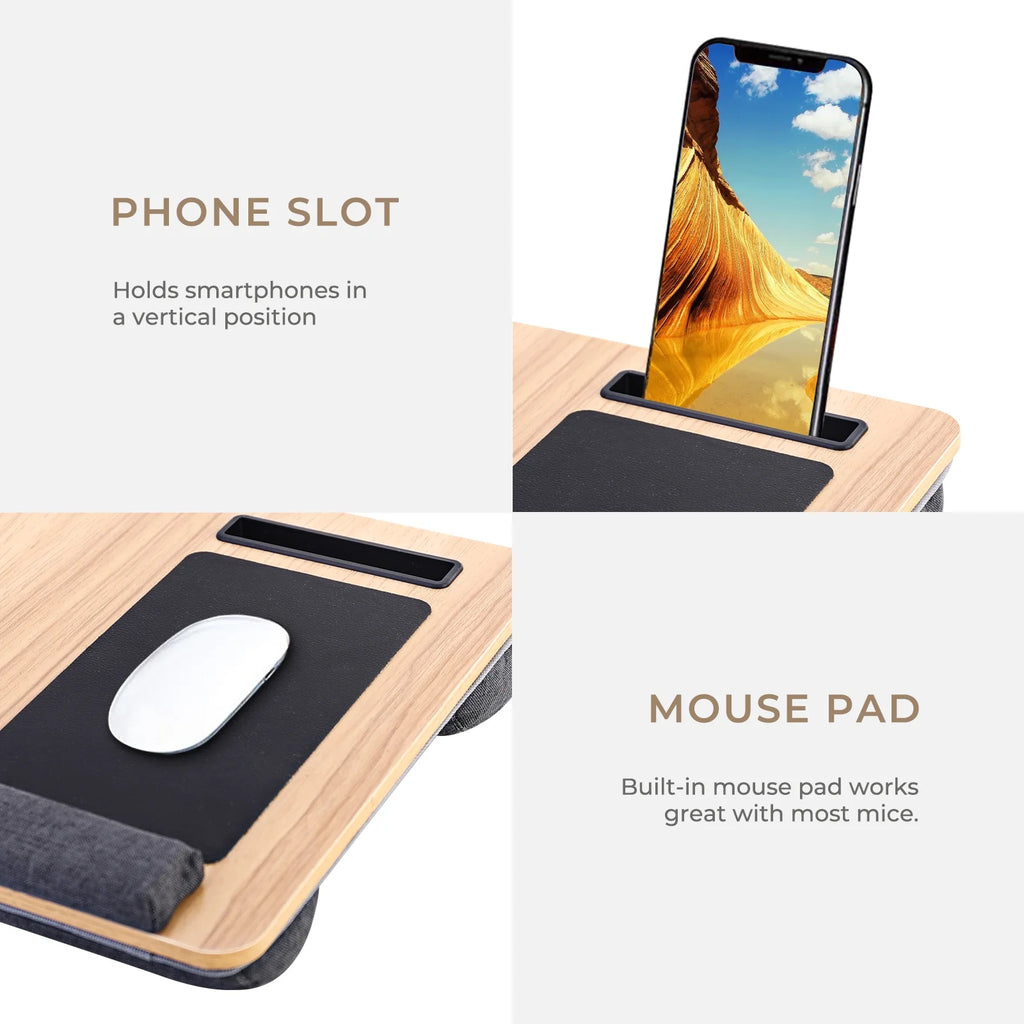 Lap Desk with Wrist Rest, Mouse Pad and Phone Holder, 21.7" x 14.6", Fits Up to 15.6" Laptop, Portable A21591