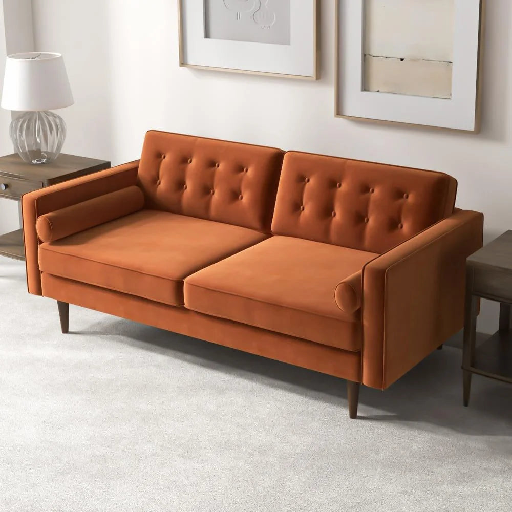 Orange Velvet Loveseat I539