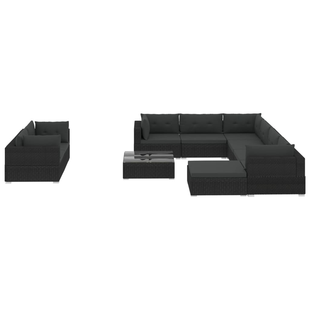 10 Piece Black Poly Rattan Outdoor Sectional Sofa Set Y29031