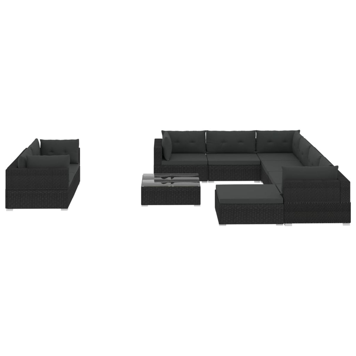 10 Piece Black Poly Rattan Outdoor Sectional Sofa Set Y29031