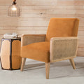 Yellow Fabric Upholstered Accent Chair with Rattan Armrests Z44437