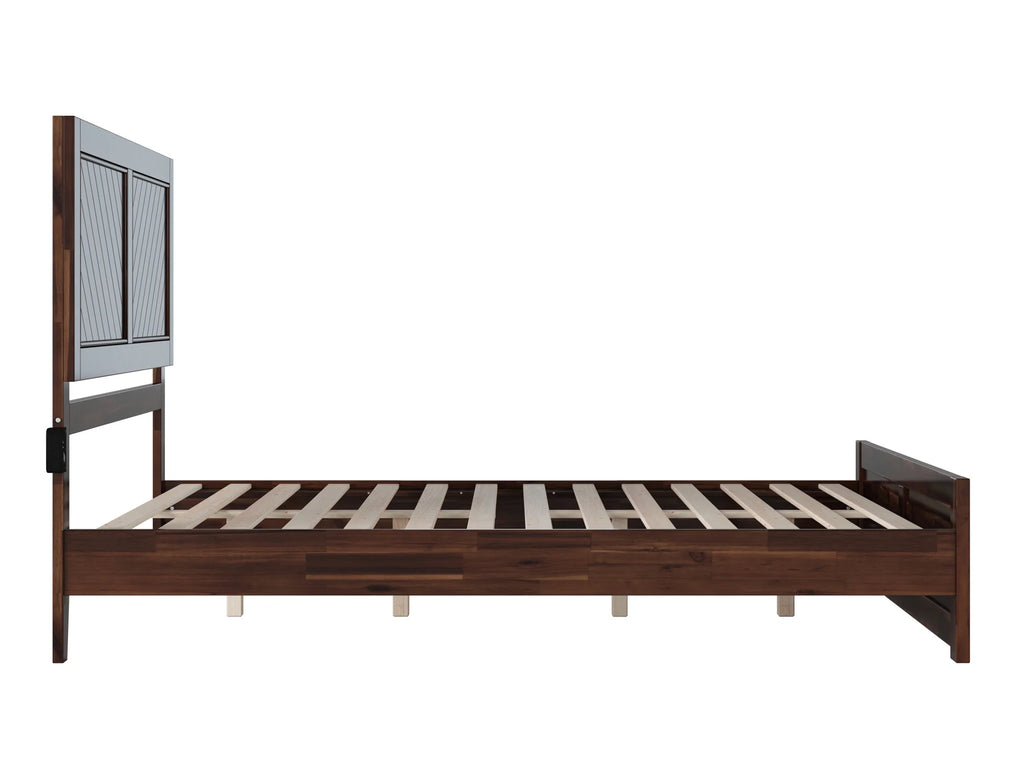 Queen Solid Wood Low Profile Platform Bed with Footboard, Walnut P51953