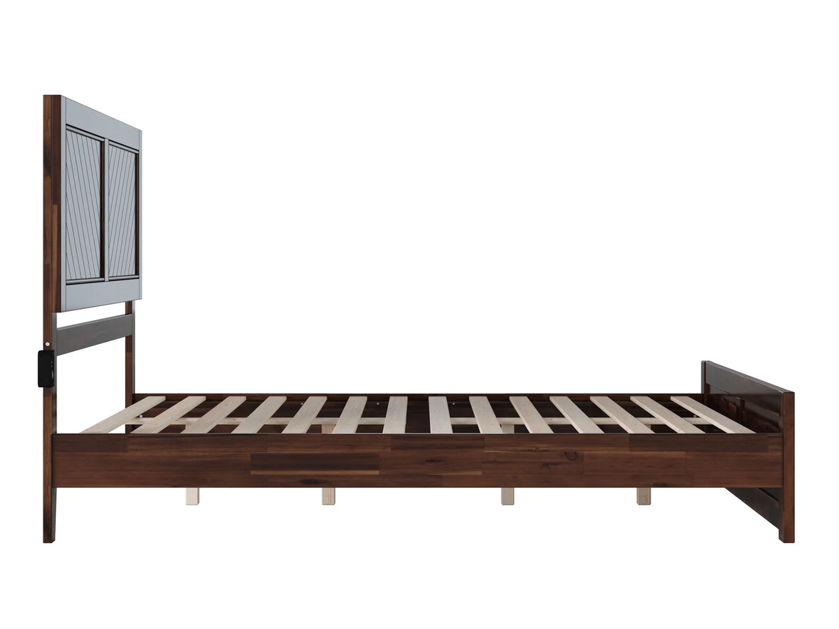 Queen Solid Wood Low Profile Platform Bed with Footboard, Walnut P51953