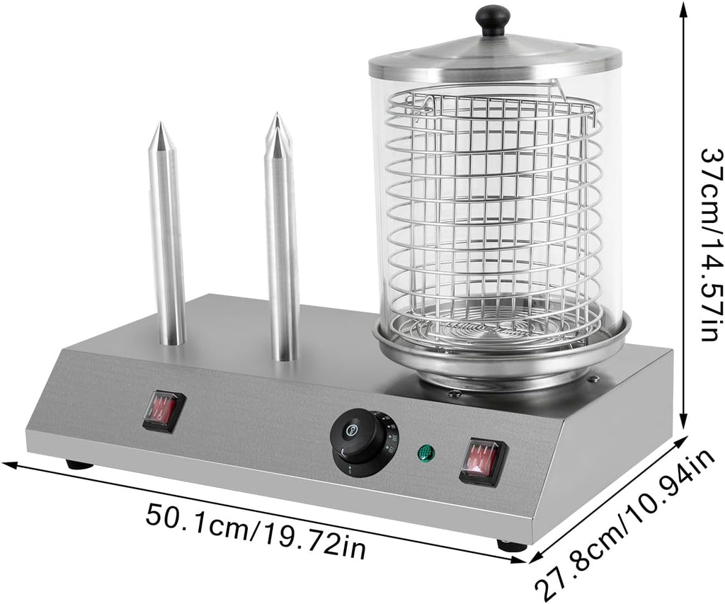 Electric Hot Dog Steamer & Bun Warmer Stainless Steel Portable Commercial 86-230℉ 19.72x10.94x14.57in U903959