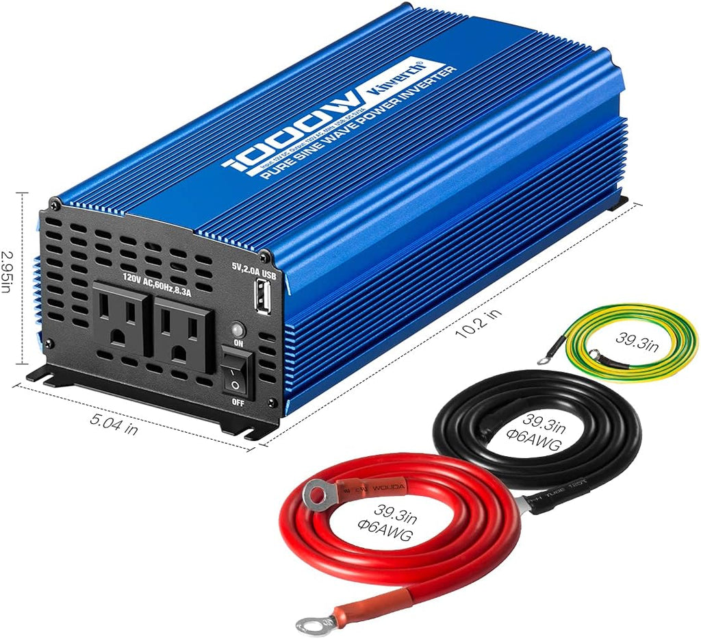 3000W Pure Sine Wave Power Inverter 12V DC to 110V AC with 4 AC Outlets 2 USB Ports H733