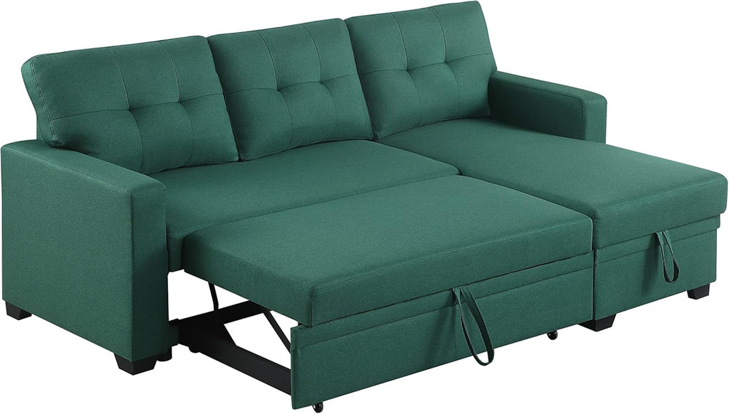Green Upholstered Pull out Sectional Sofa with Chaise B789