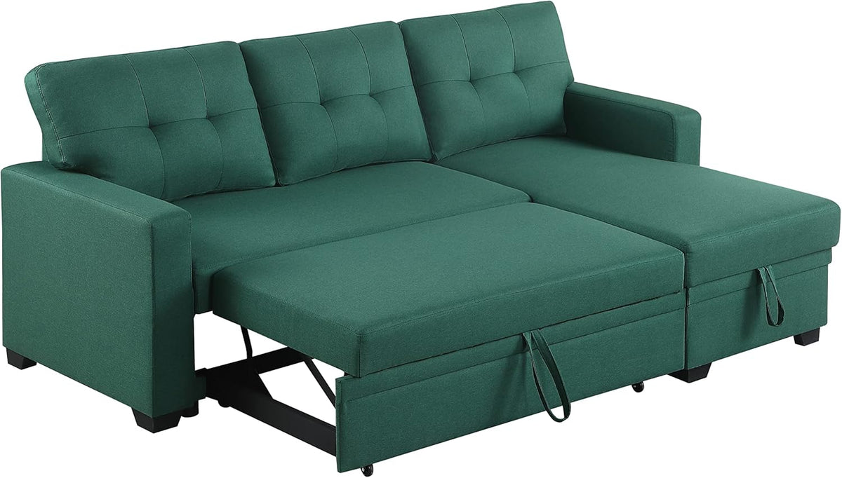 Green Upholstered Pull out Sectional Sofa with Chaise B789