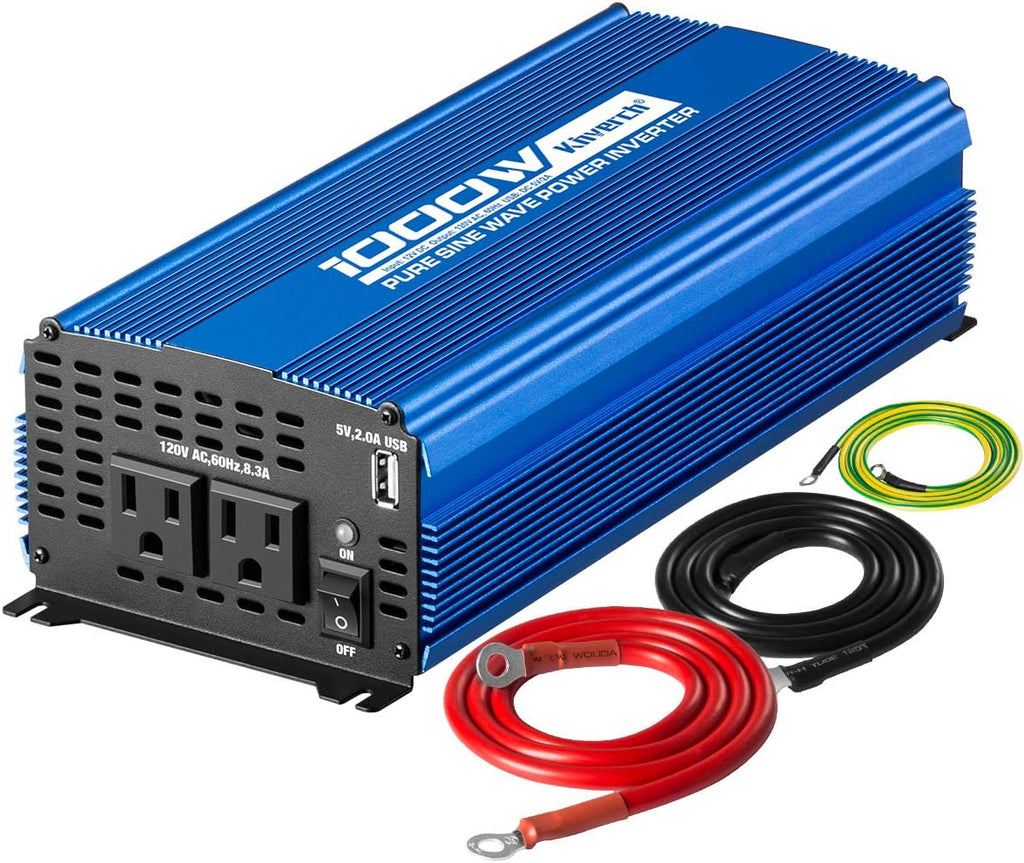 3000W Pure Sine Wave Power Inverter 12V DC to 110V AC with 4 AC Outlets 2 USB Ports H733
